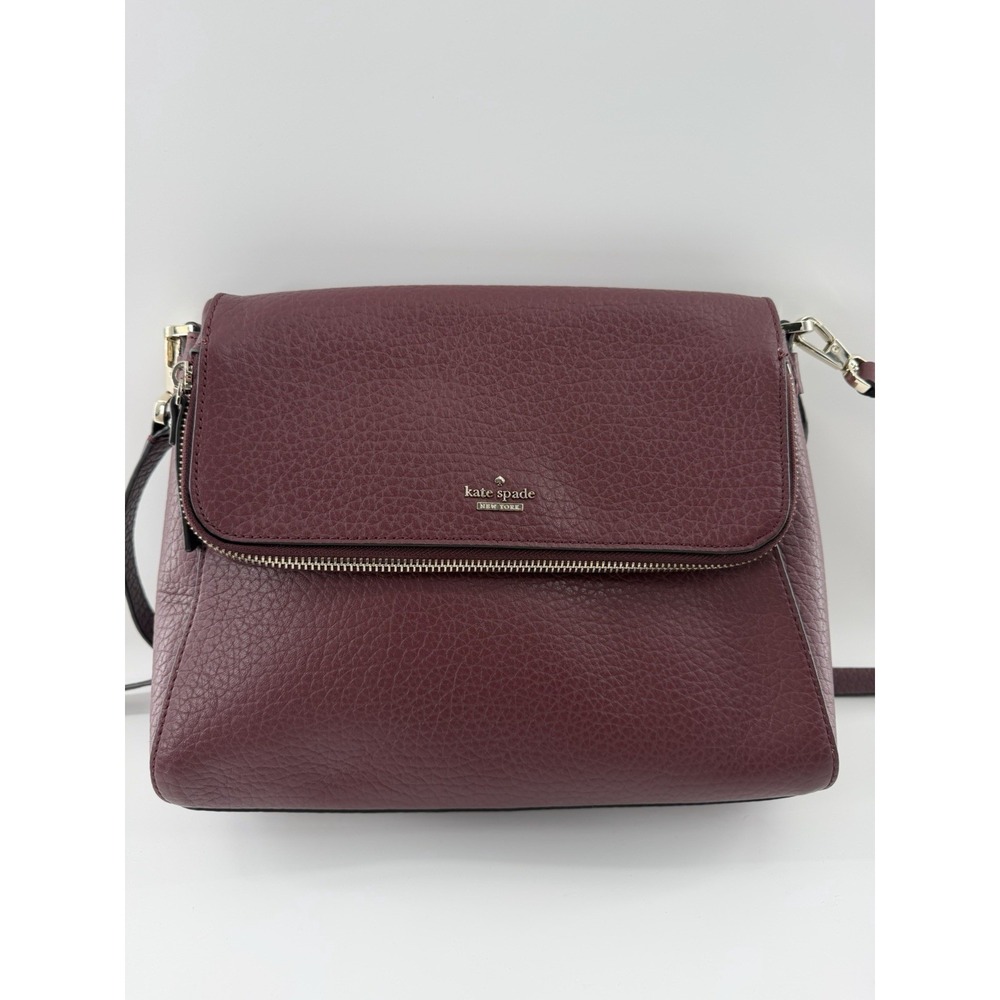 Kate Spade New York Burgundy Pebbled Leather Shoulder Bag Flap Purse New